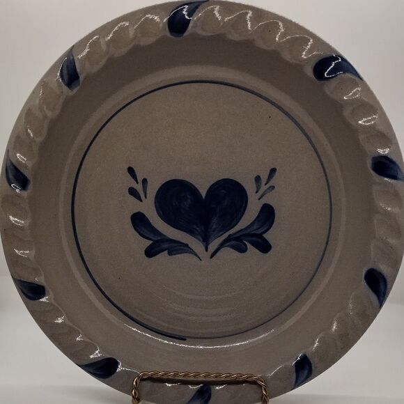 Rowe Pottery Pie Plate with Salt Glaze and Heart - Picture 1 of 3